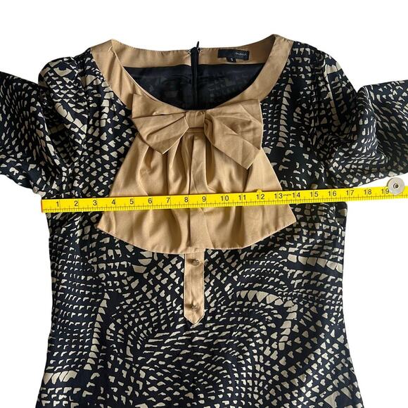 Lovposh Women's Geometric Bow Mini Dress - Tan Black - Small Feminine 70s - Picture 8 of 11